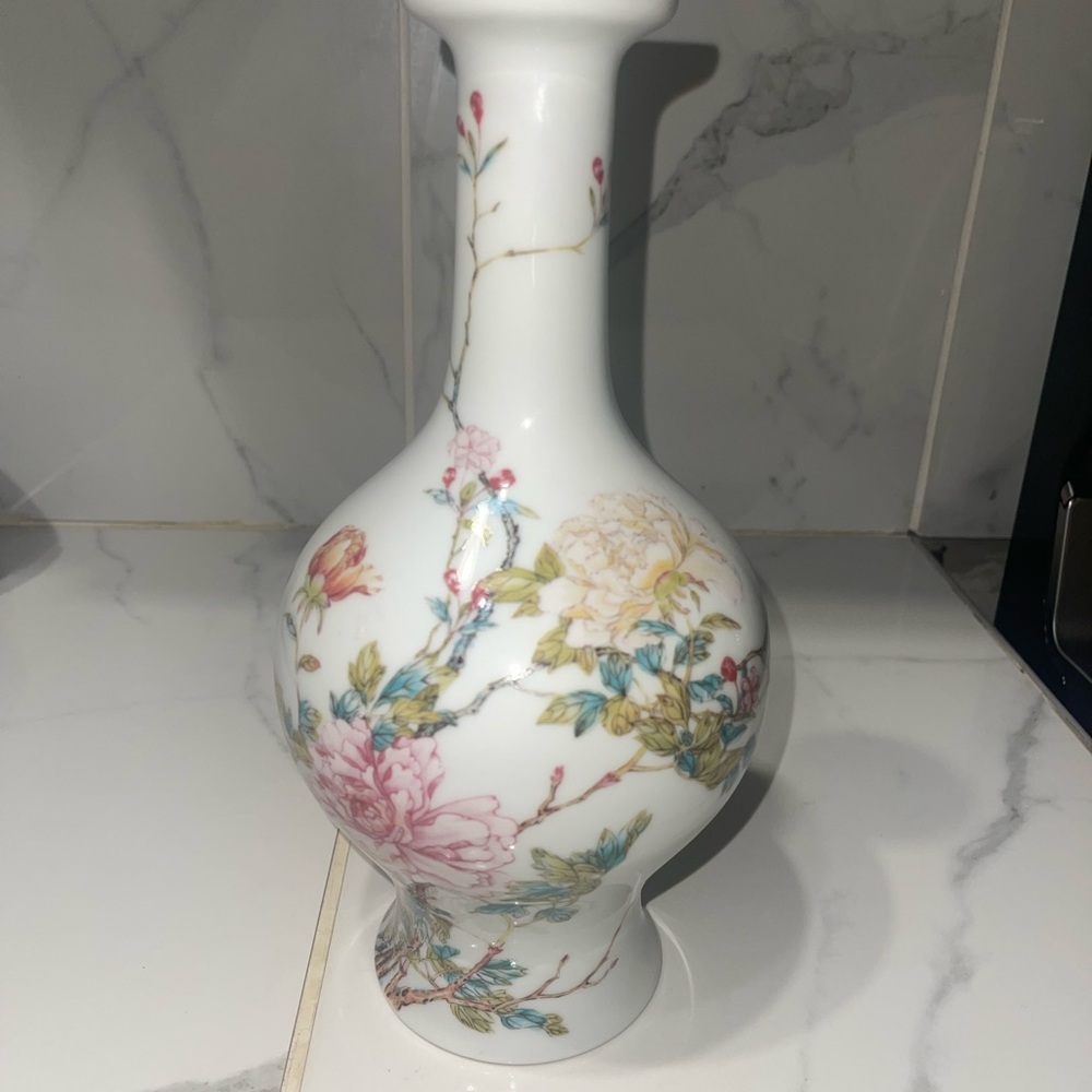 Lenox White and Pink Art Vase with Floral Design